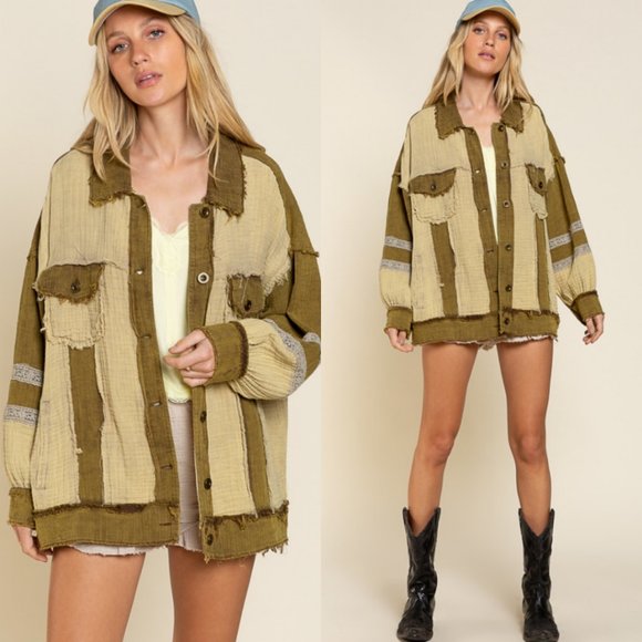 14588 POL Spliced Gauze Jacket - Picture 4 of 6